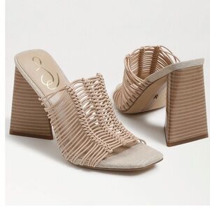 Sam Edelman Laurette block heels mule slip on sandals Sz 8 1/2 Almond Bungee new